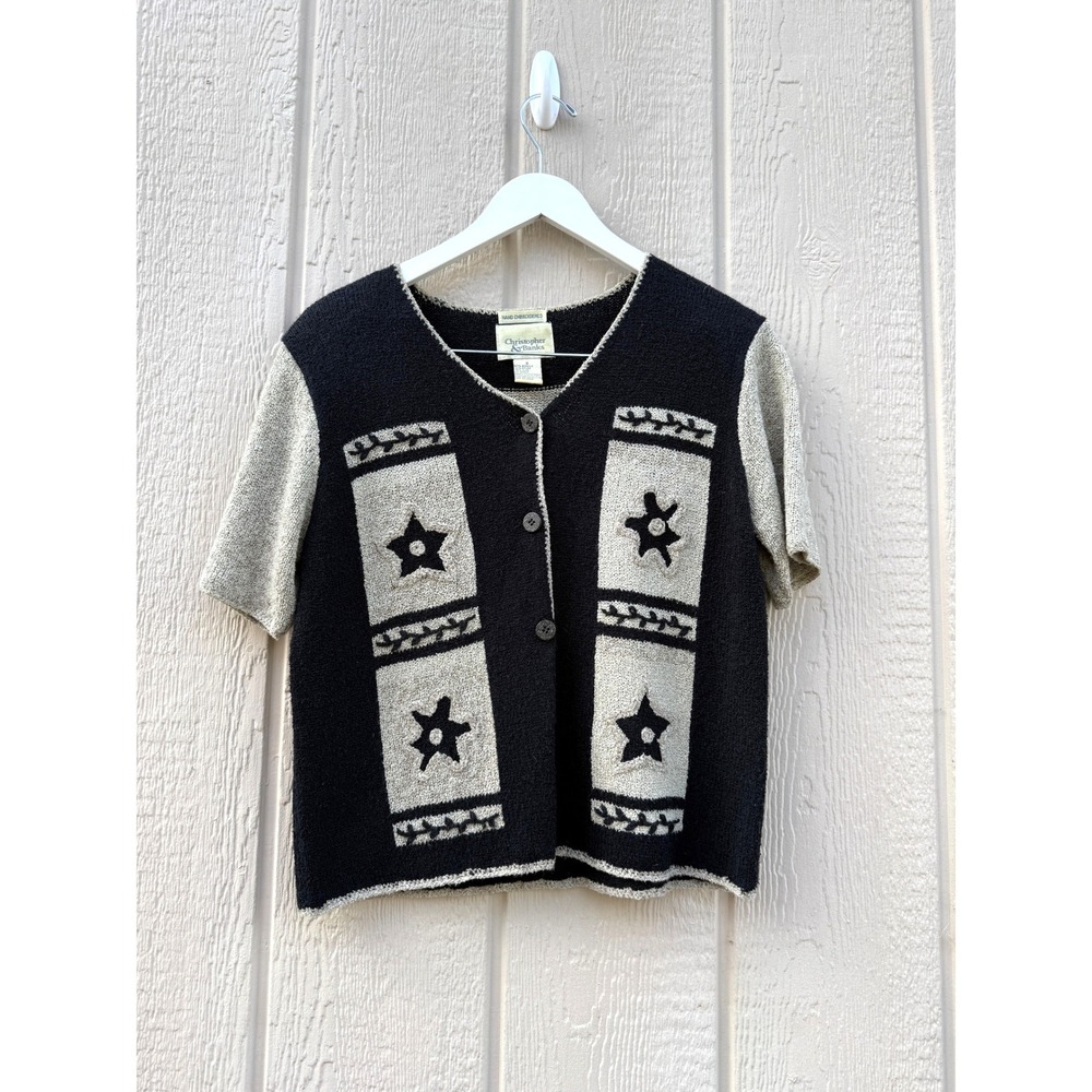 Christopher & Banks S Cardigan Star Embroidered Wool Blend Short Sleeve